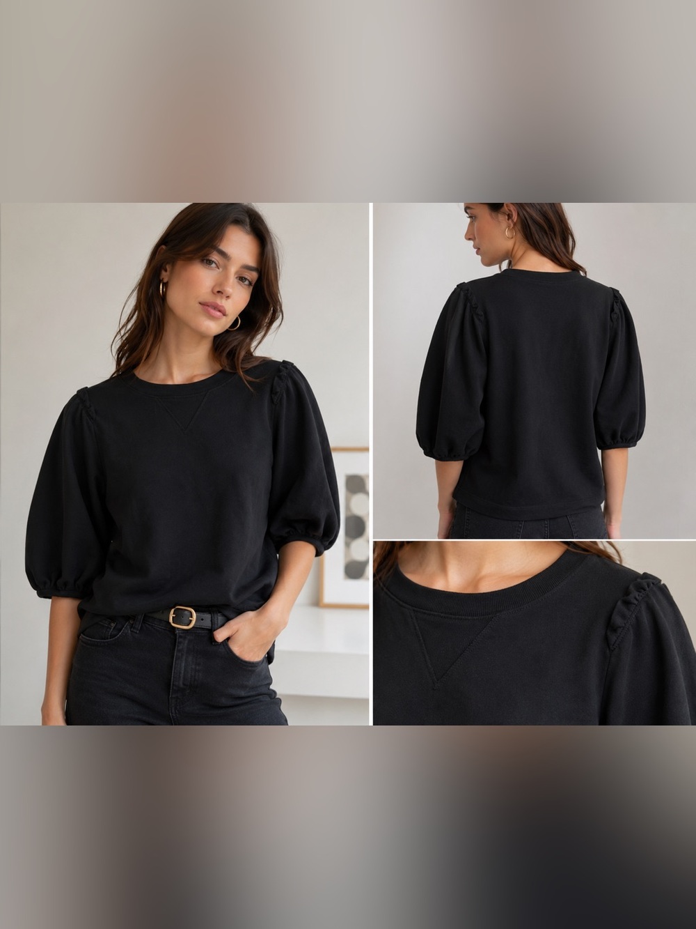 Dries Van Noten Black Puff Sleeve Cotton Sweatshirt Top XS Belgium